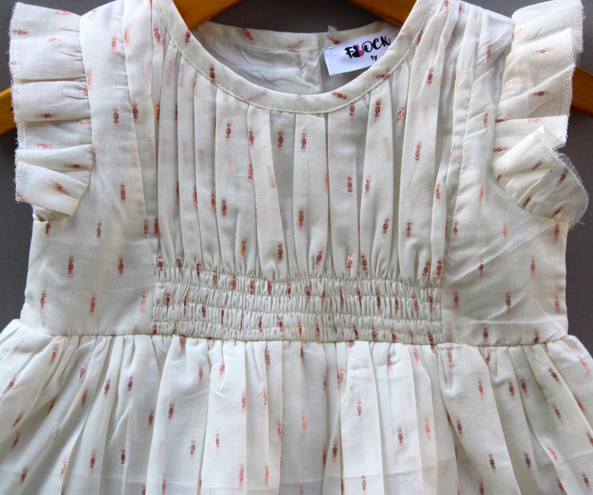 🤍 Baby Girls Elegant White Party cotton  Dress with Gold Dots
