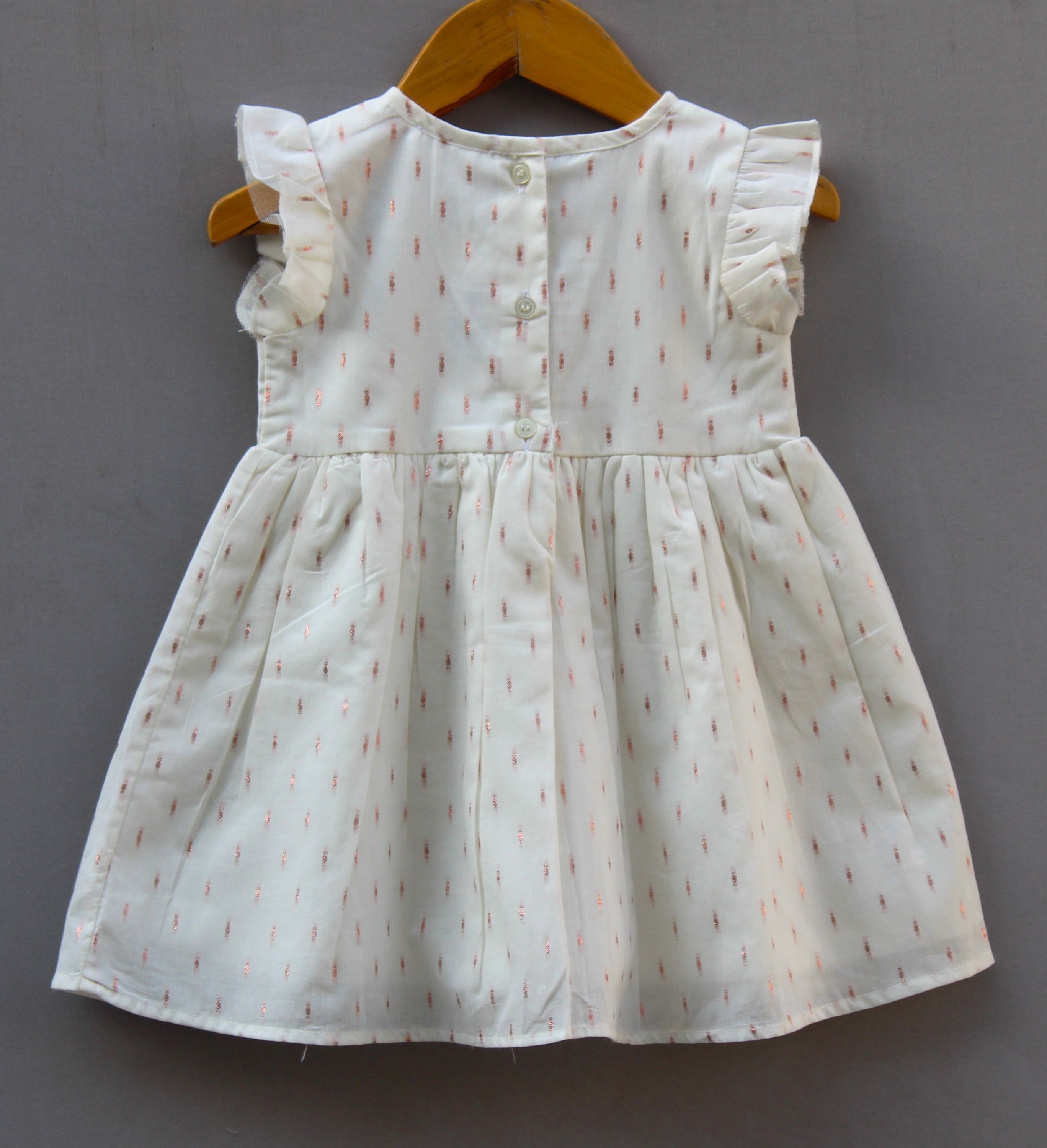 🤍 Baby Girls Elegant White Party cotton  Dress with Gold Dots