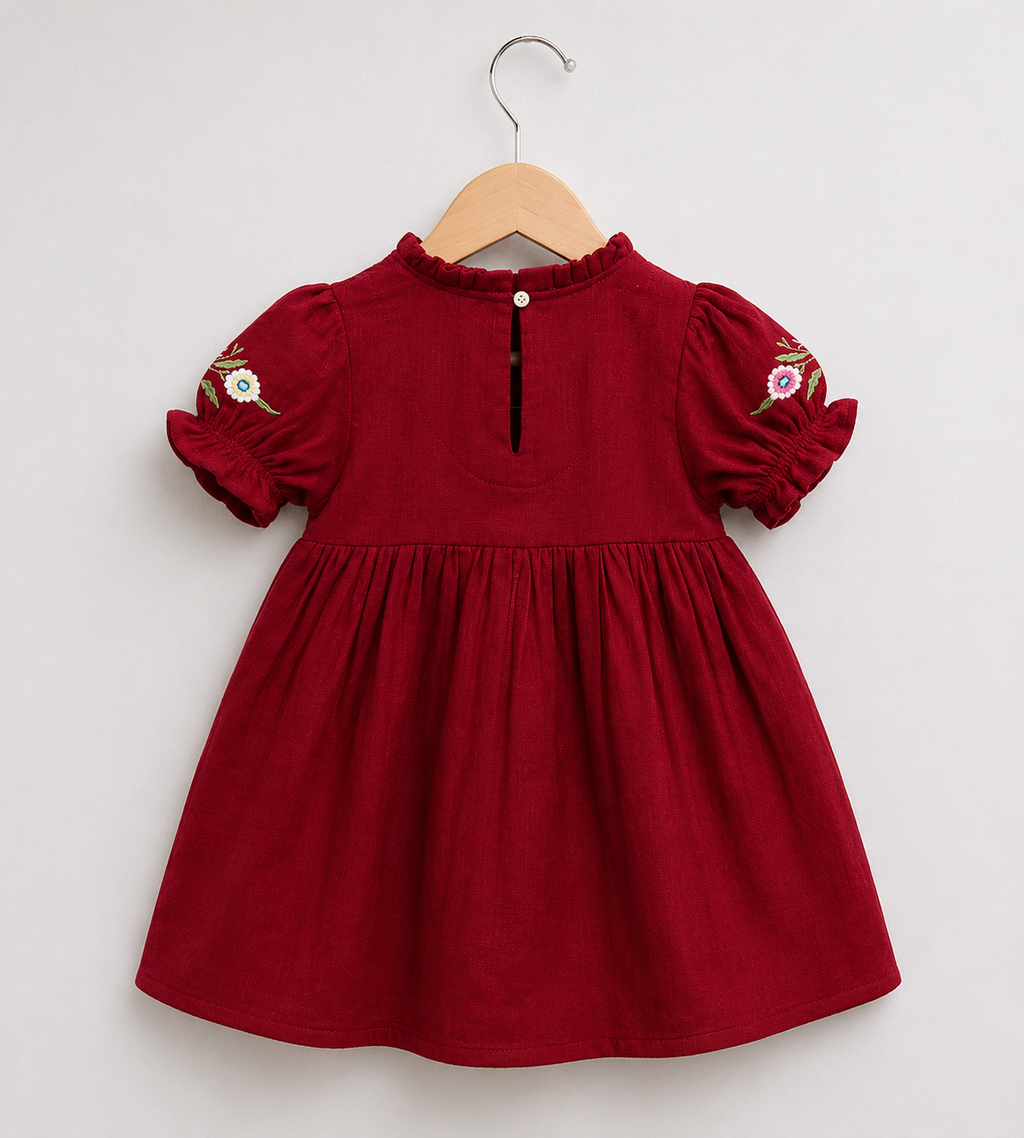 Premium Cotton Embroidered Maroon Frock