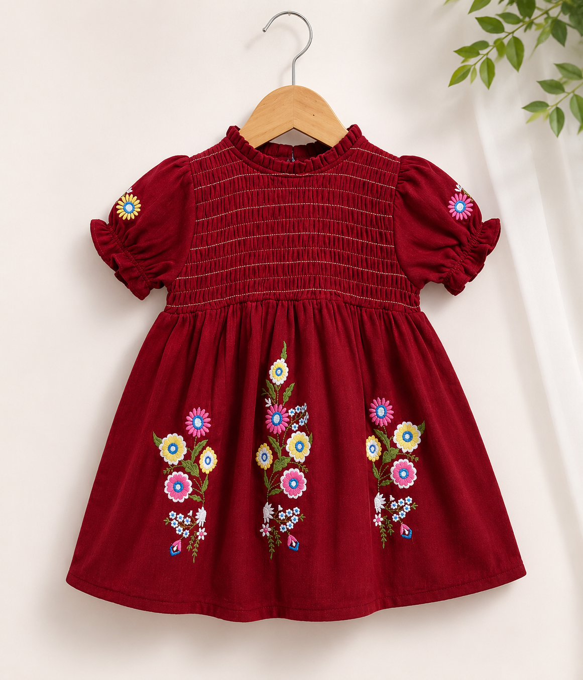 Premium Cotton Embroidered Maroon Frock