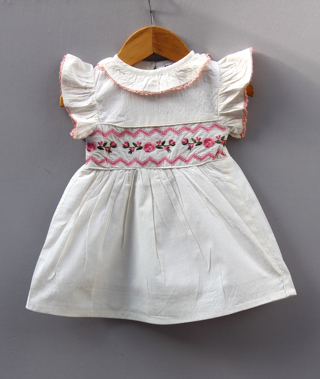 Premium White Cotton Embroidered Frock