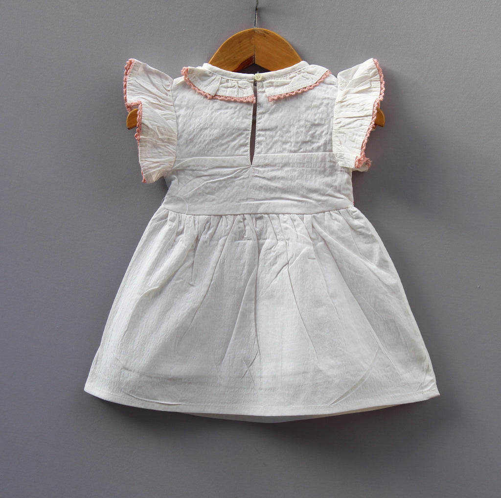 Premium White Cotton Embroidered Frock