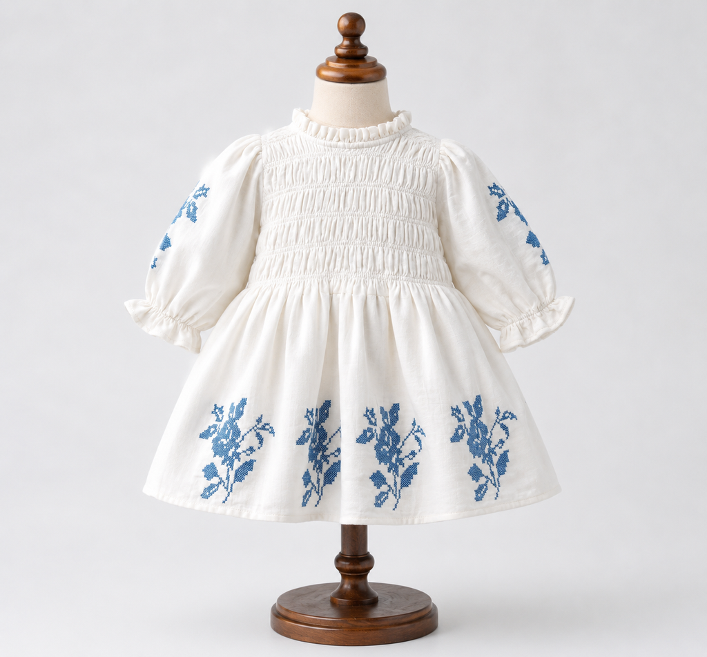 White Cotton Embroidered Frock