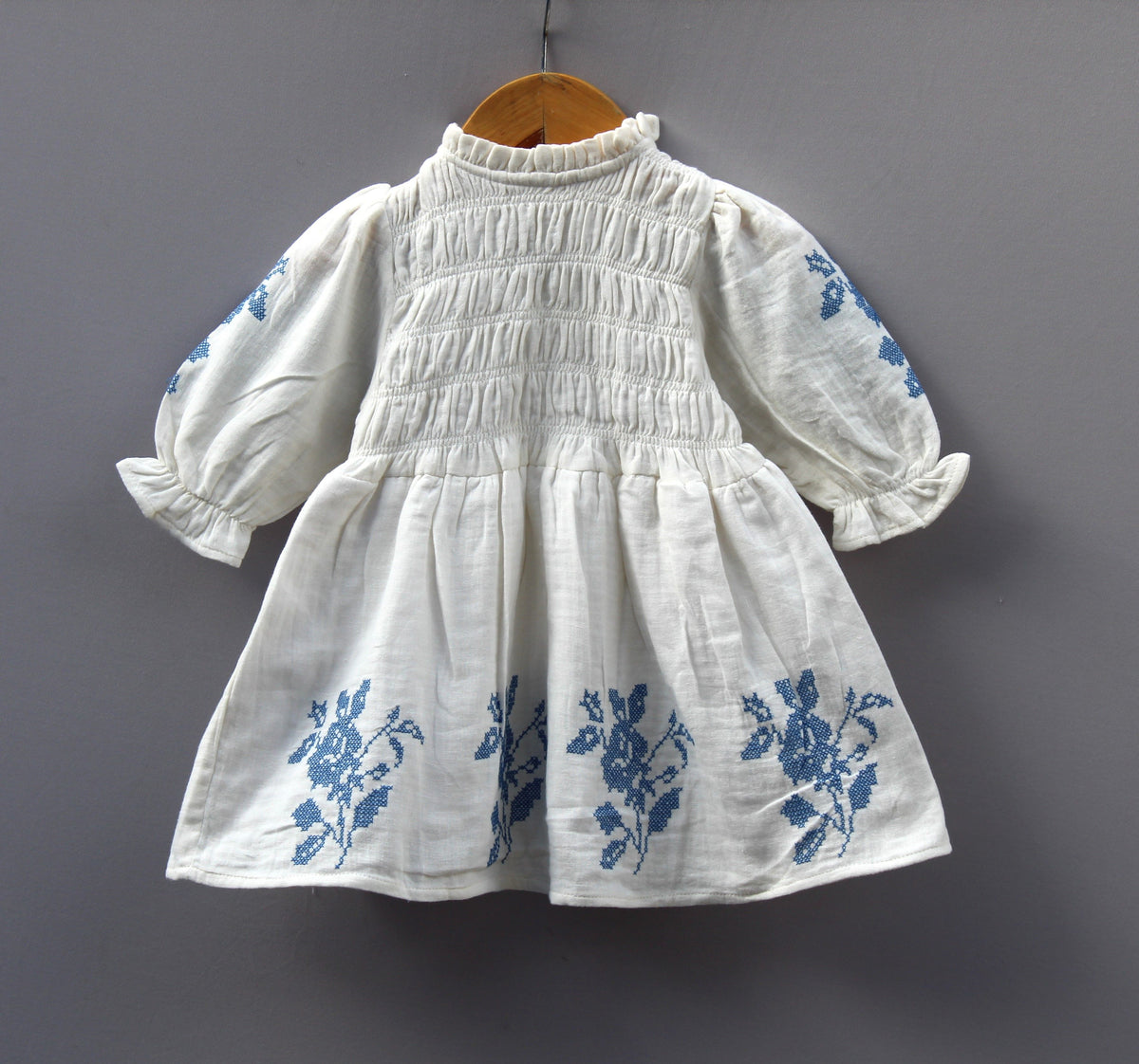 White Cotton Embroidered Frock