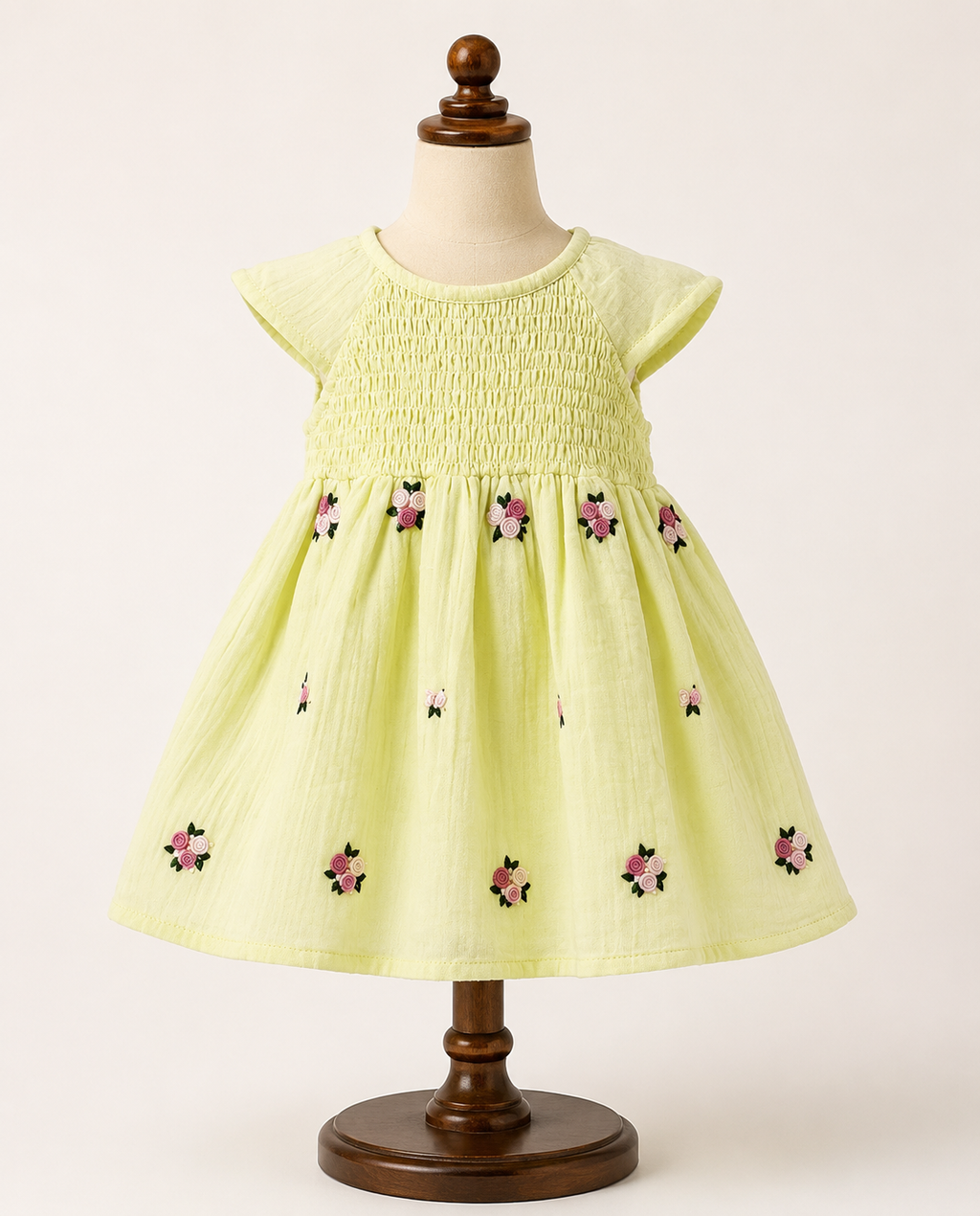 Lemon Yellow Cotton Embroidered Frock