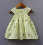 Lemon Yellow Cotton Embroidered Frock