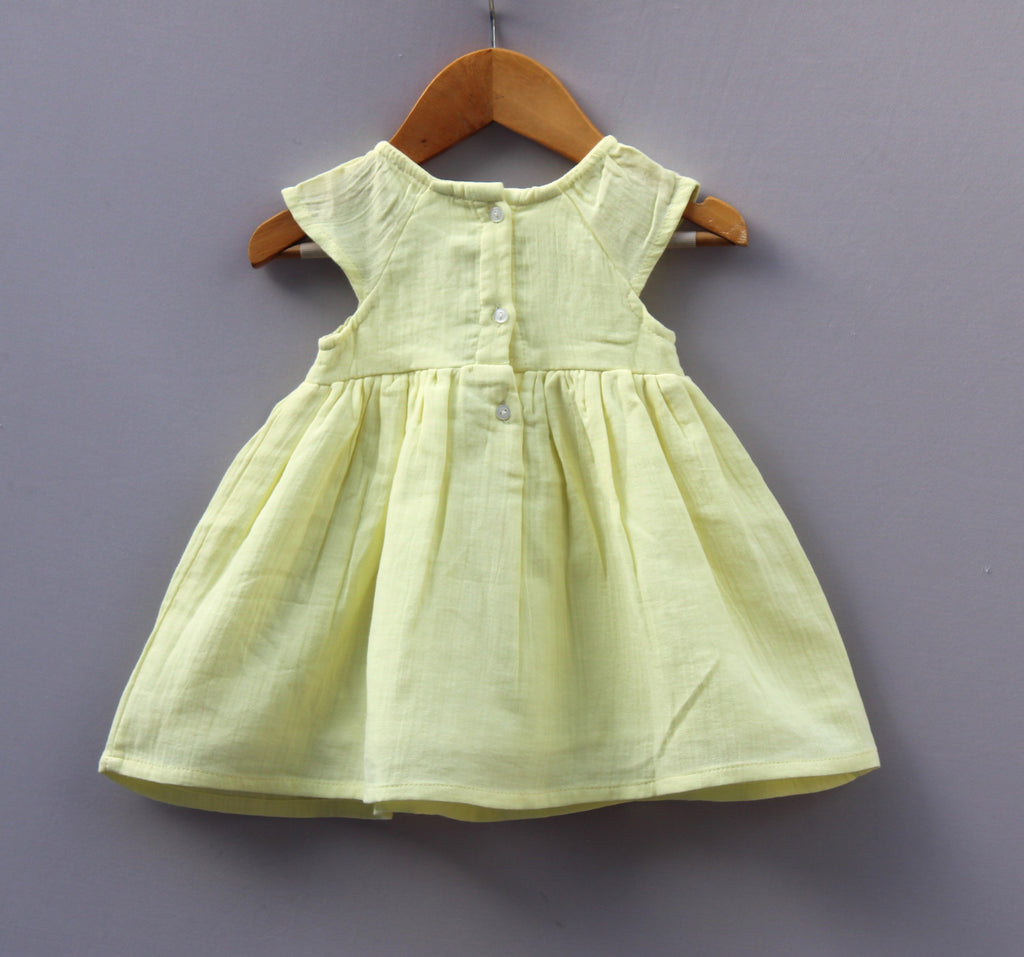 Lemon Yellow Cotton Embroidered Frock