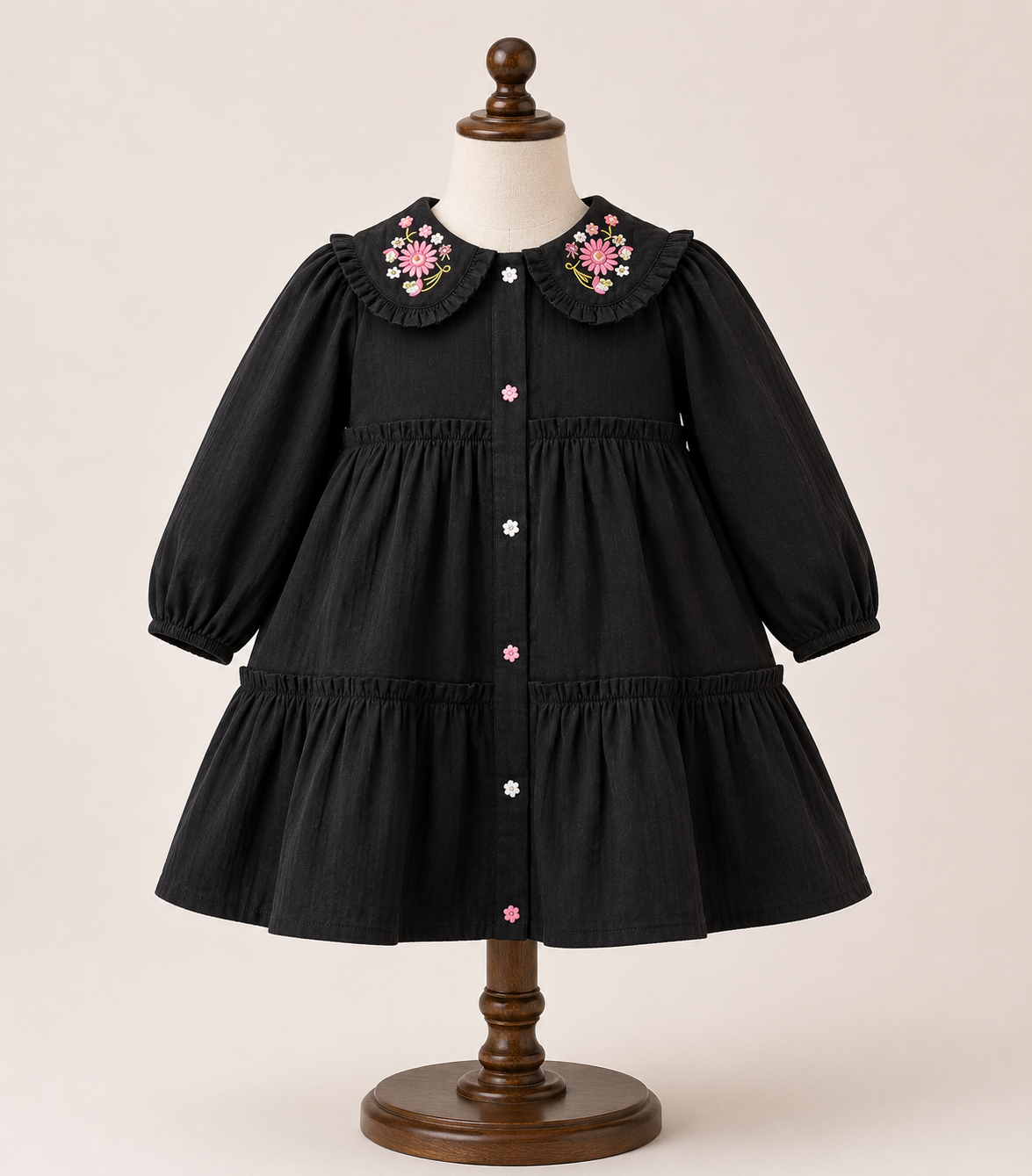 Black Cotton Embroidered Frock