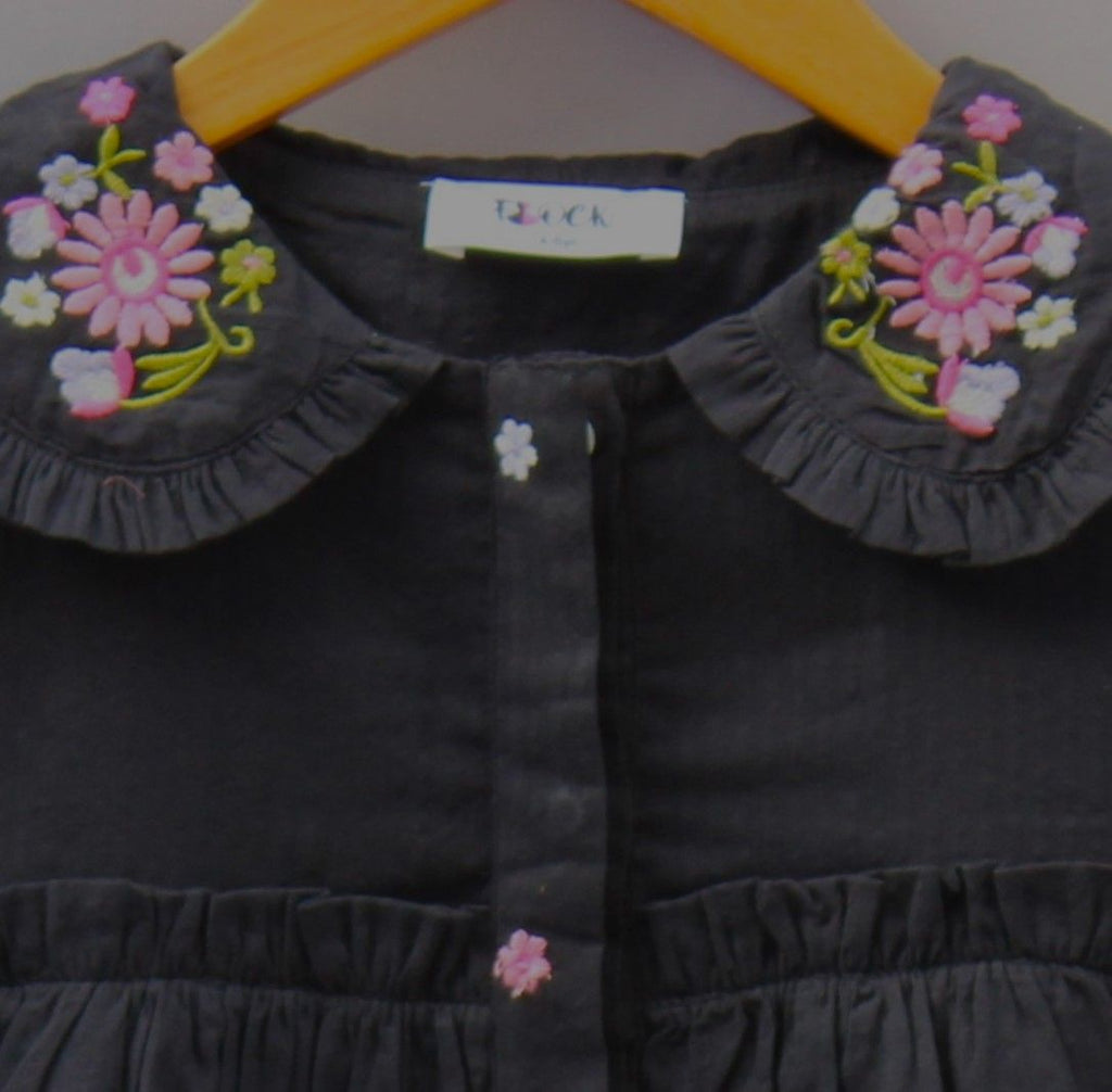 Black Cotton Embroidered Frock
