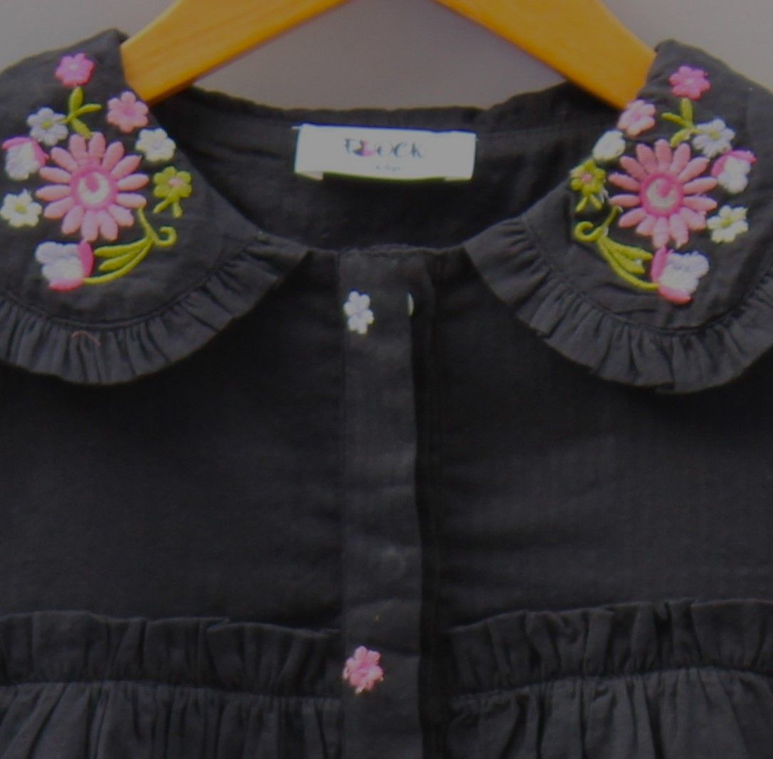 Black Cotton Embroidered Frock