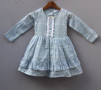 ​Frockwala Girls Premium Sky Blue Cotton Checkered Frock