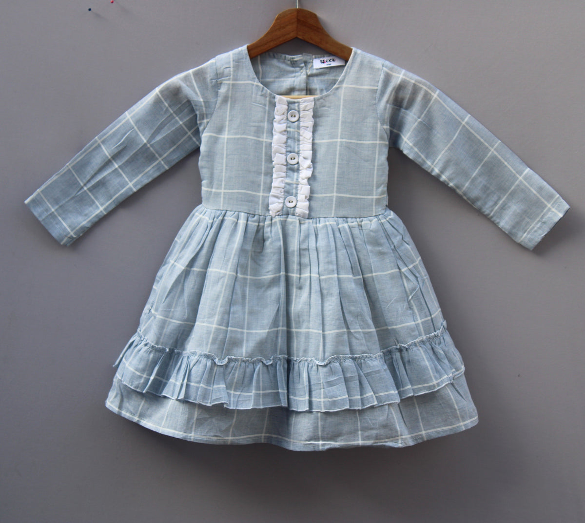 ​Frockwala Girls Premium Sky Blue Cotton Checkered Frock