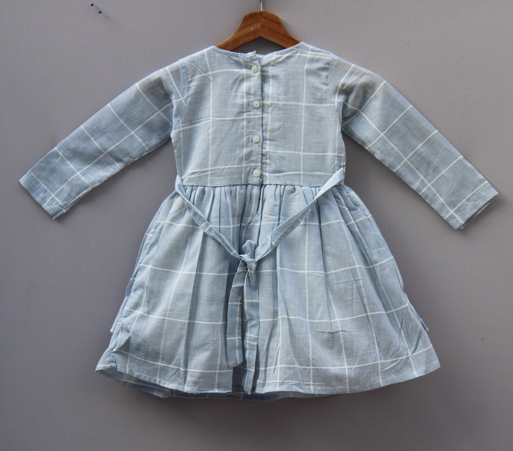 ​Frockwala Girls Premium Sky Blue Cotton Checkered Frock