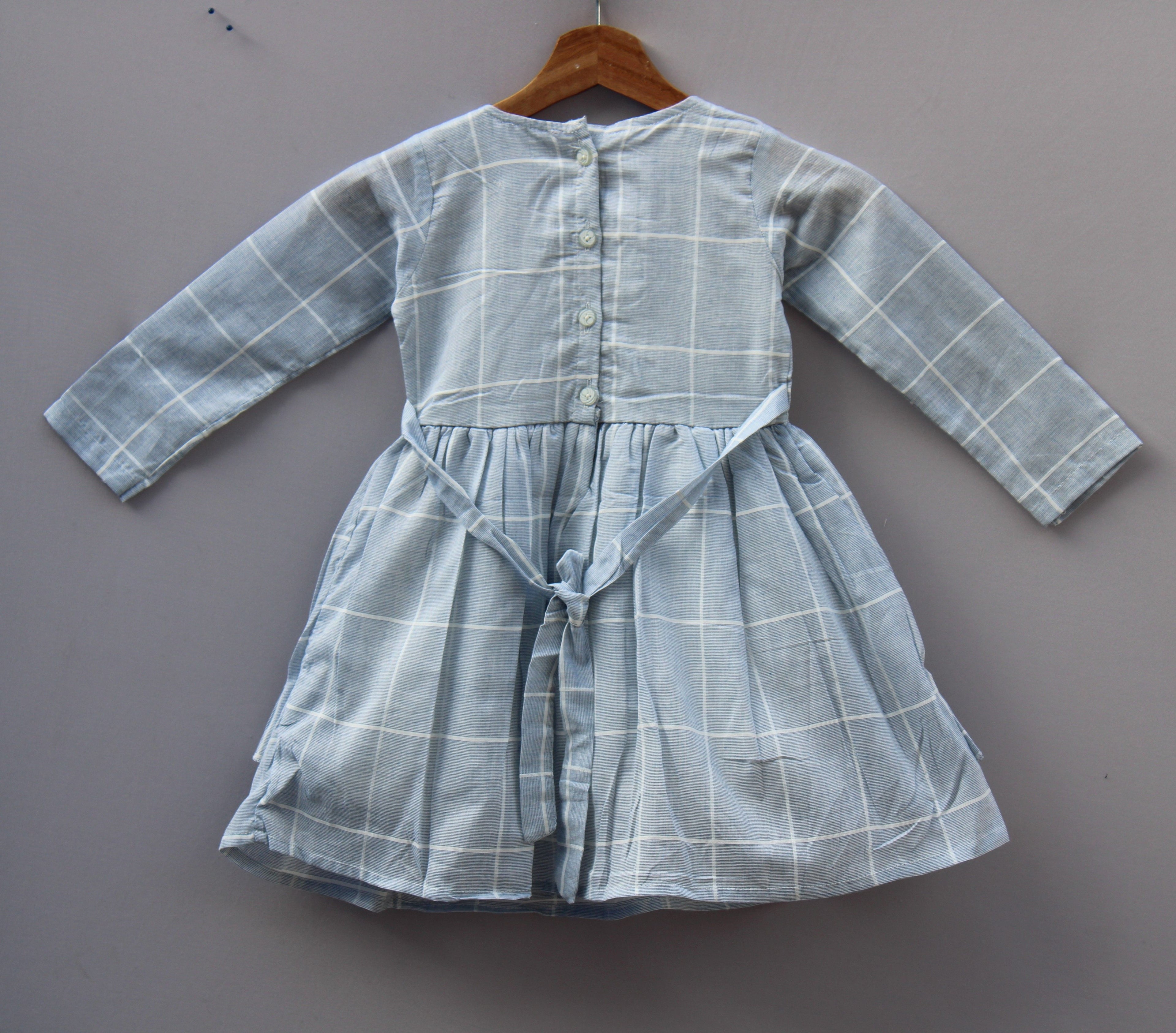 ​Frockwala Girls Premium Sky Blue Cotton Checkered Frock