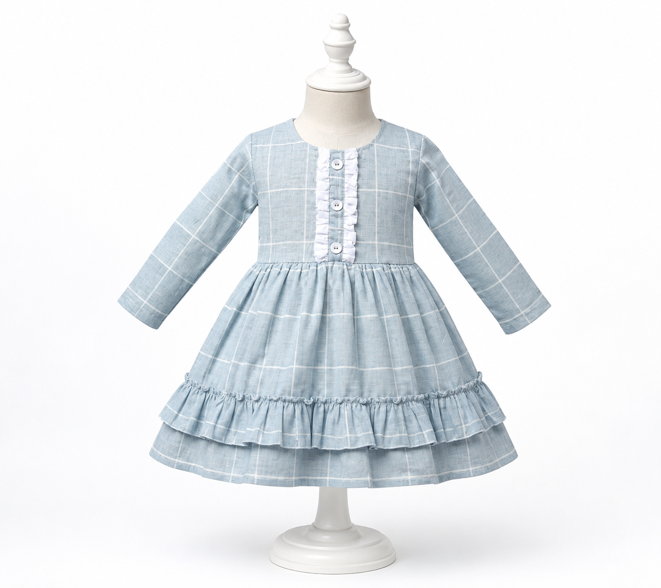 ​Frockwala Girls Premium Sky Blue Cotton Checkered Frock