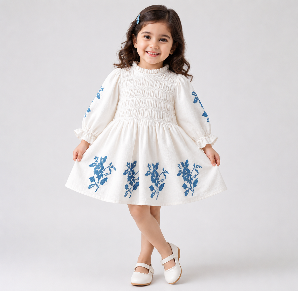 White Cotton Embroidered Frock
