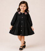 Black Cotton Embroidered Frock