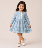 ​Frockwala Girls Premium Sky Blue Cotton Checkered Frock
