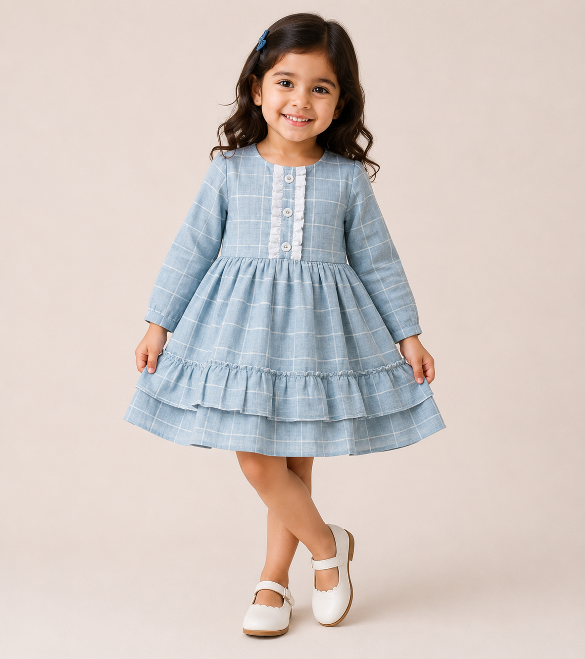 ​Frockwala Girls Premium Sky Blue Cotton Checkered Frock