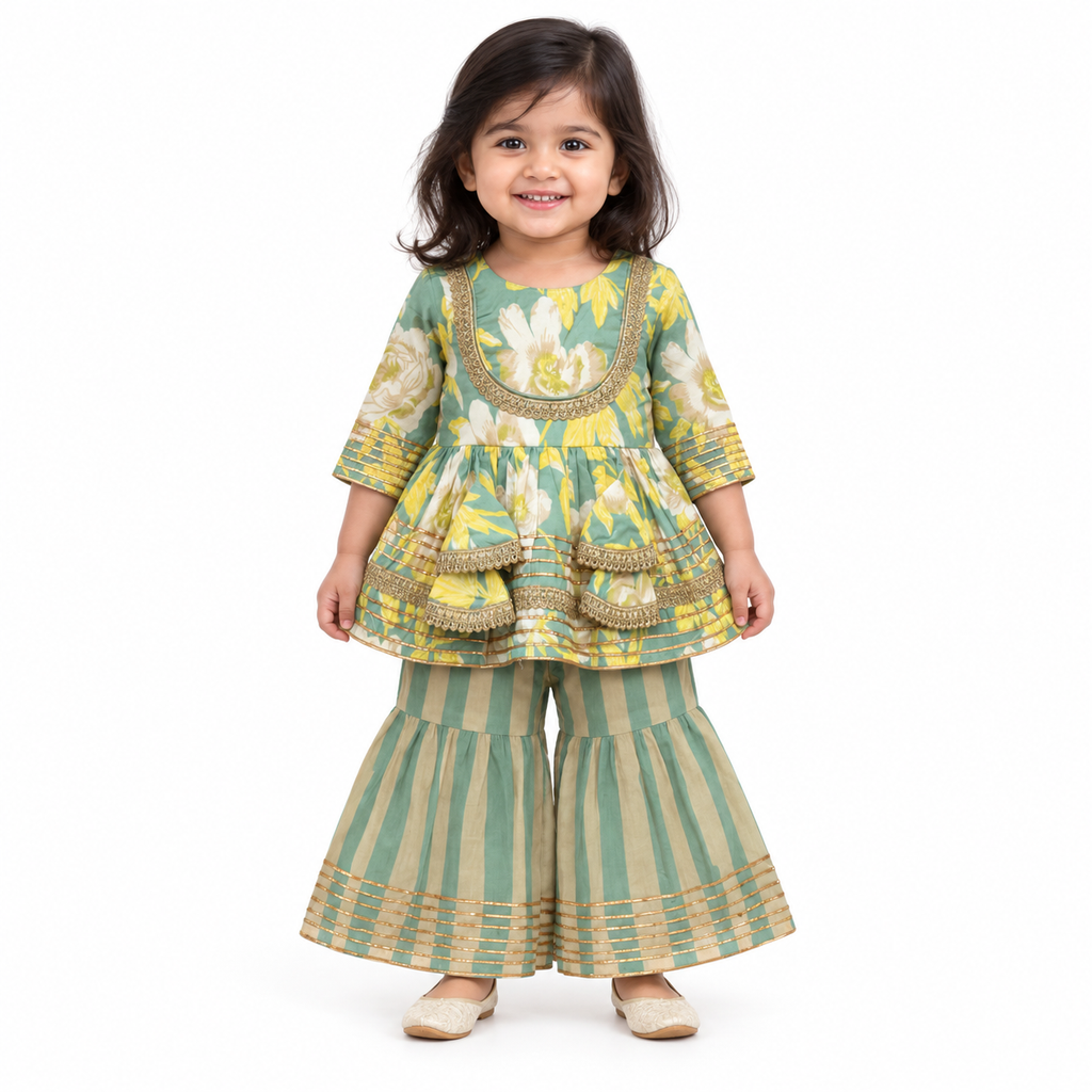 Floral Printed Kurti & Sharara Set | Pure Cotton Ethnic Dress