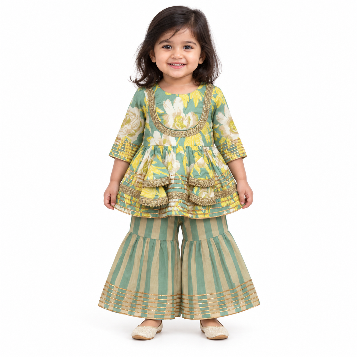 Floral Printed Kurti & Sharara Set | Pure Cotton Ethnic Dress