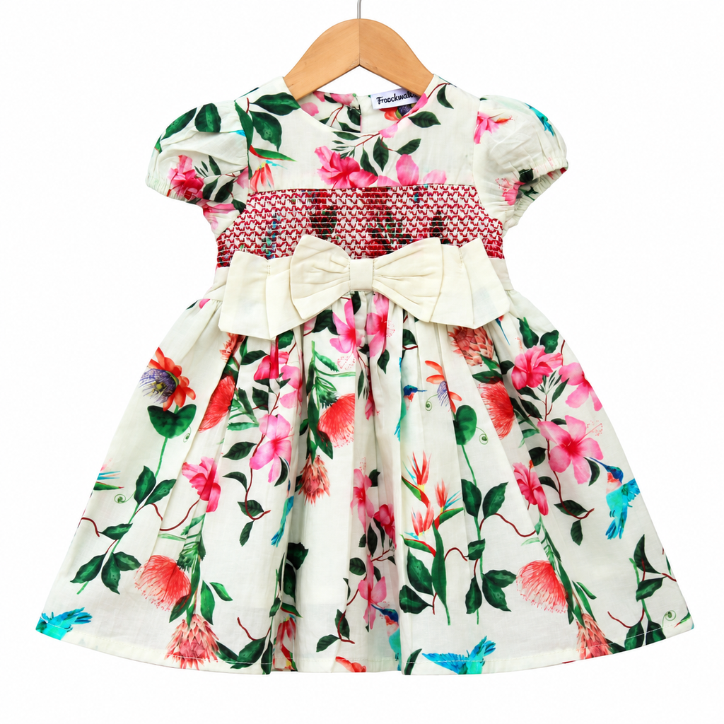 Floral Kids smocked bodice Dress