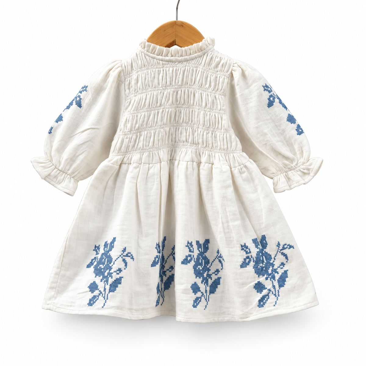 White Cotton Embroidered Frock
