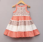 🌸 Frockwala Coral & White Tiered Cotton Frock for Girls