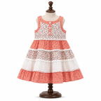 🌸 Frockwala Coral & White Tiered Cotton Frock for Girls