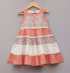 🌸 Frockwala Coral & White Tiered Cotton Frock for Girls