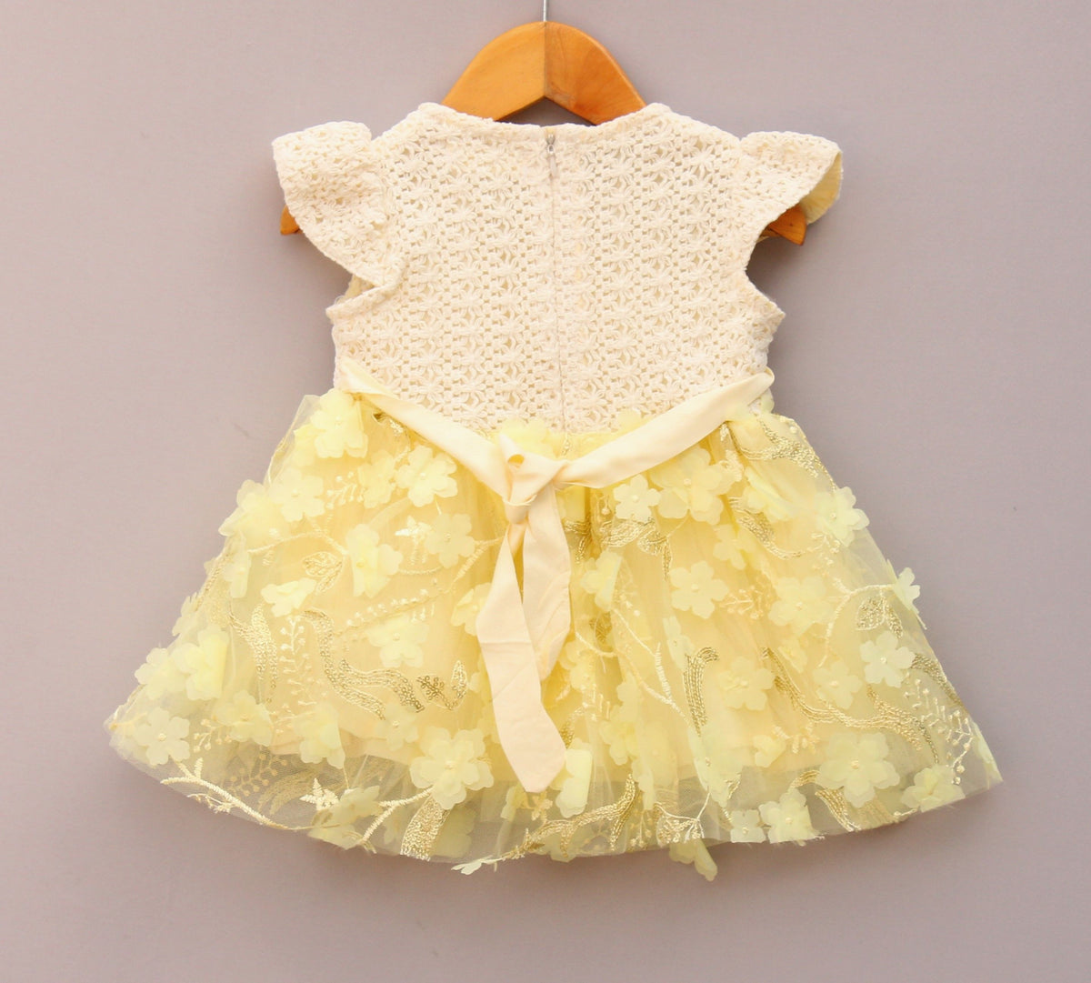 Yellow Floral  Net Party Dress for Baby Girls