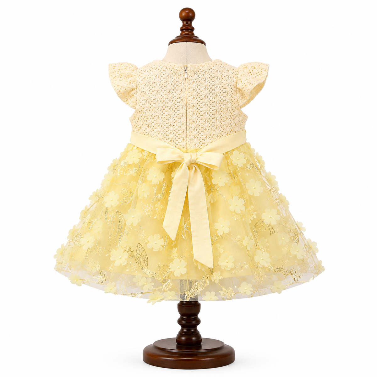Yellow Floral  Net Party Dress for Baby Girls