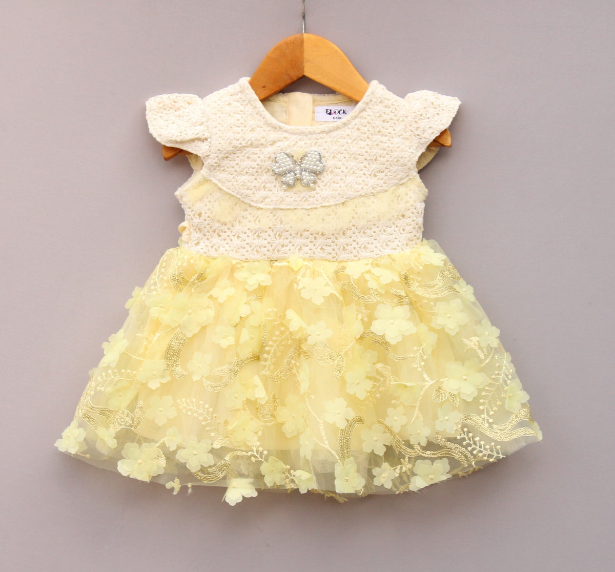 Yellow Floral  Net Party Dress for Baby Girls