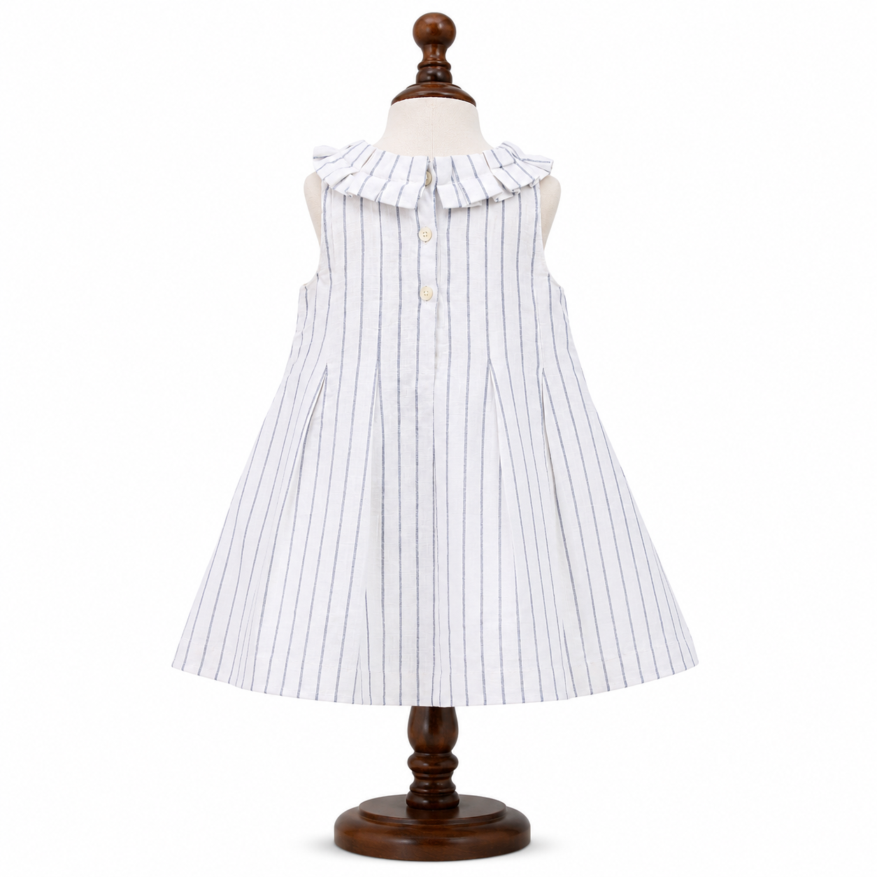 Premium White & Blue Striped lilen Cotton Frock for Girls