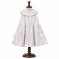 Premium White & Blue Striped lilen Cotton Frock for Girls