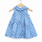 Light Blue Printed Sleeveless Pleated Frock for Girls