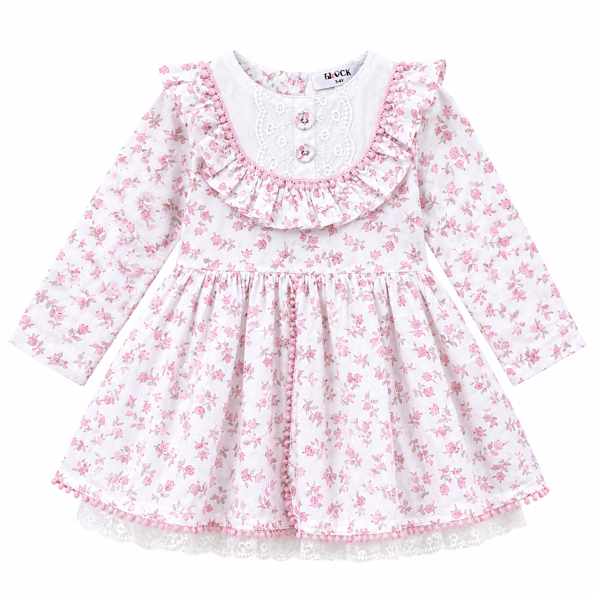 Floral Printed Cotton Frock with Frill Neck