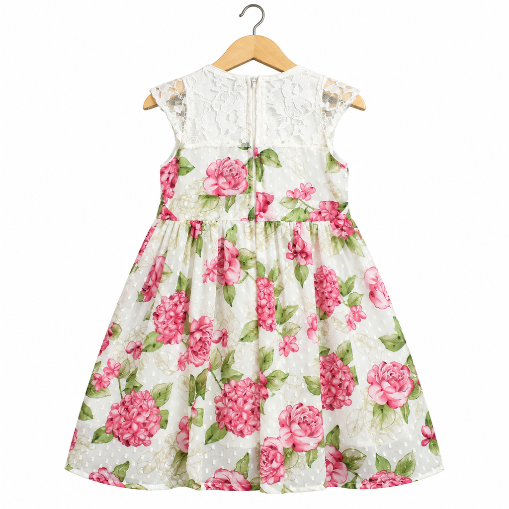 Frockwala Girls’ Floral Chiffon Dress with Cotton Lining