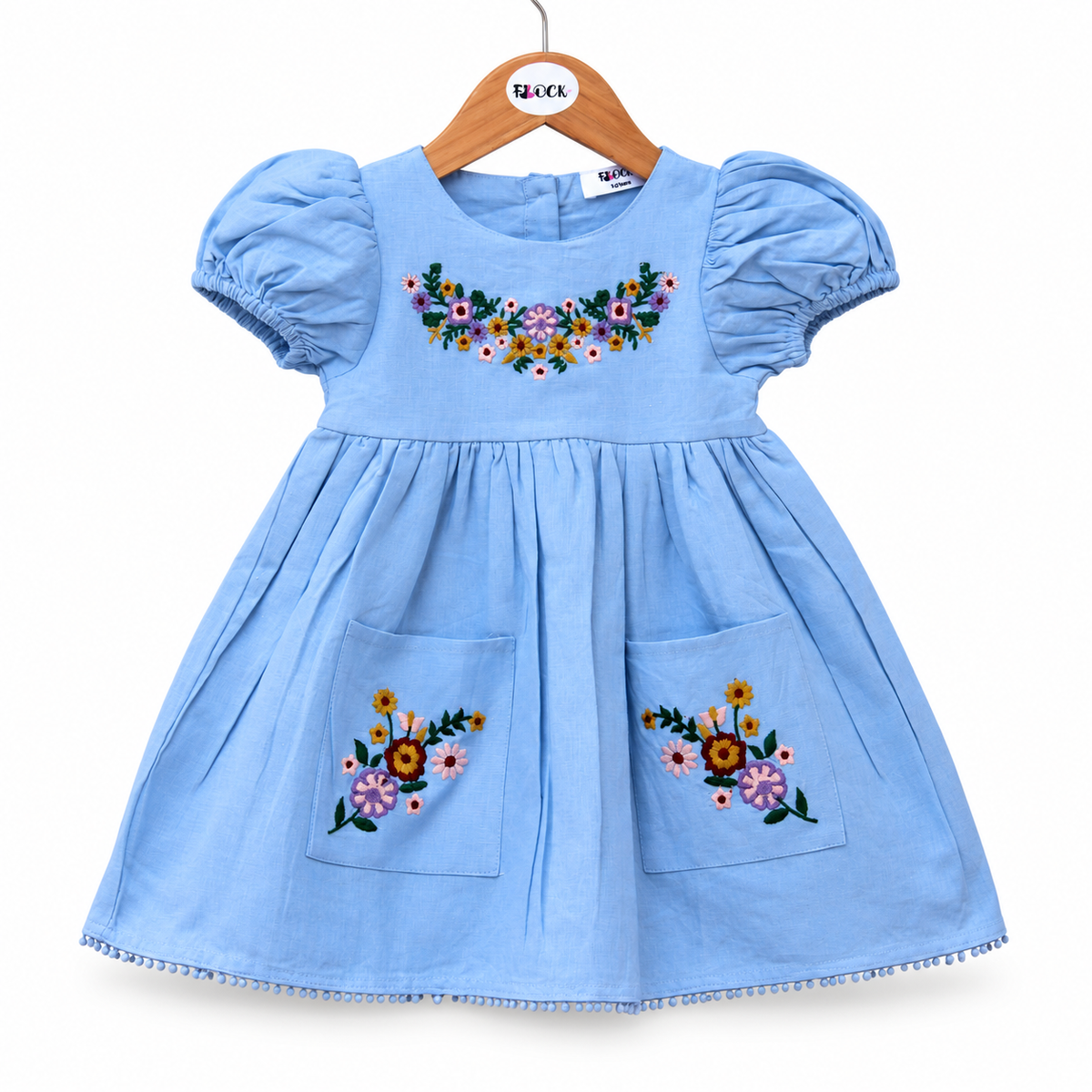 Sky Blue Cotton Dress, beautifully detailed