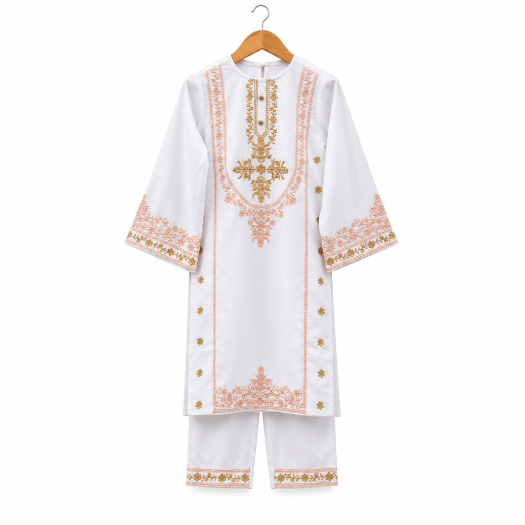 Frockwala Girls’ White  Kurta Co-ord Set