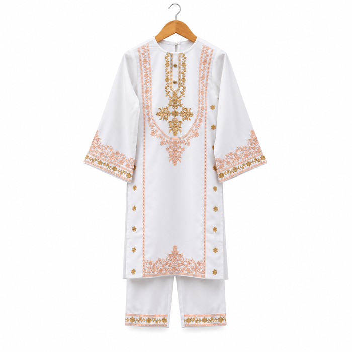 Frockwala Girls’ White  Kurta Co-ord Set