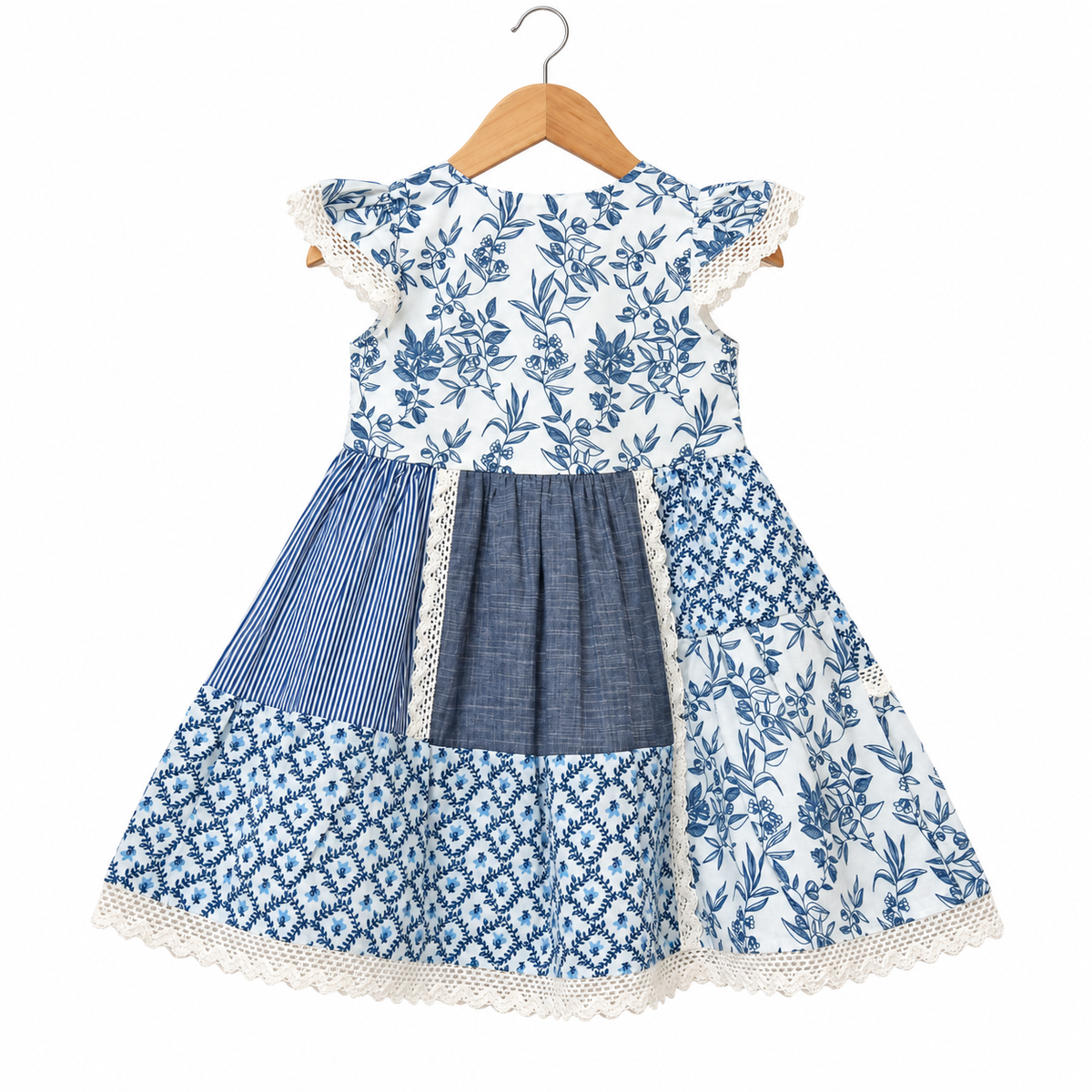 Classic Blue & White Patchwork 100% Cotton Frock