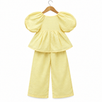 Pastel Yellow Floral Cotton Girls Co-ord Set