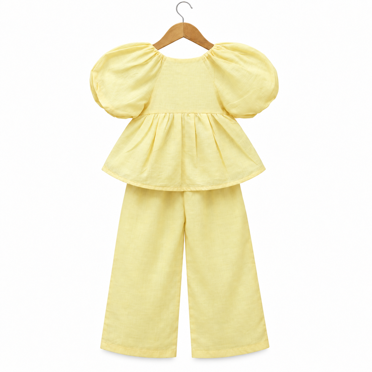 Pastel Yellow Floral Cotton Girls Co-ord Set