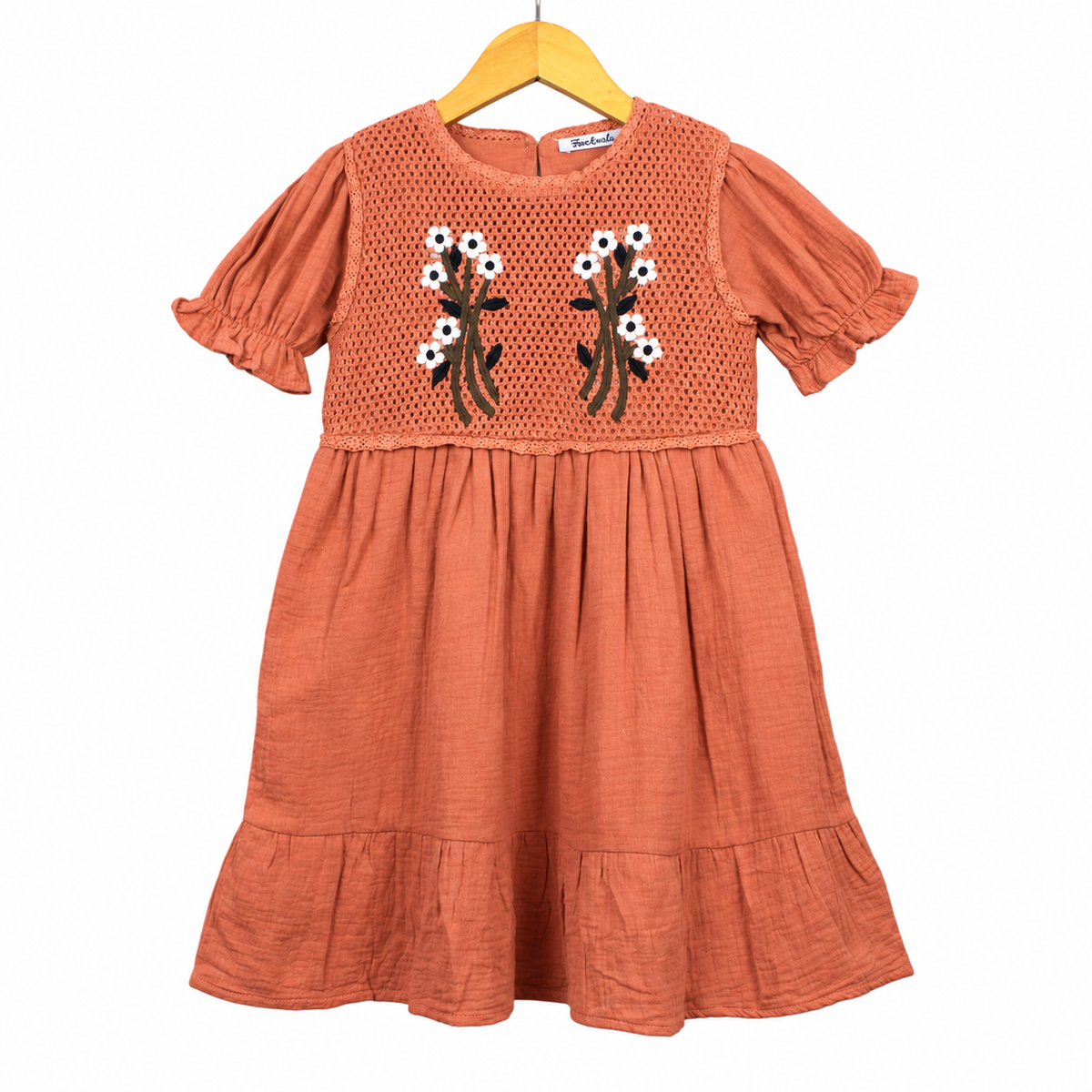 Terracotta Embroidered Cotton Frock for Girls