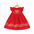 Frockwala Girls’ maroon Floral Embroidered Cotton Frock