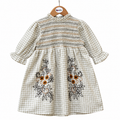 Girls Sage Green Gingham Smocked Dress with Floral Embroidery