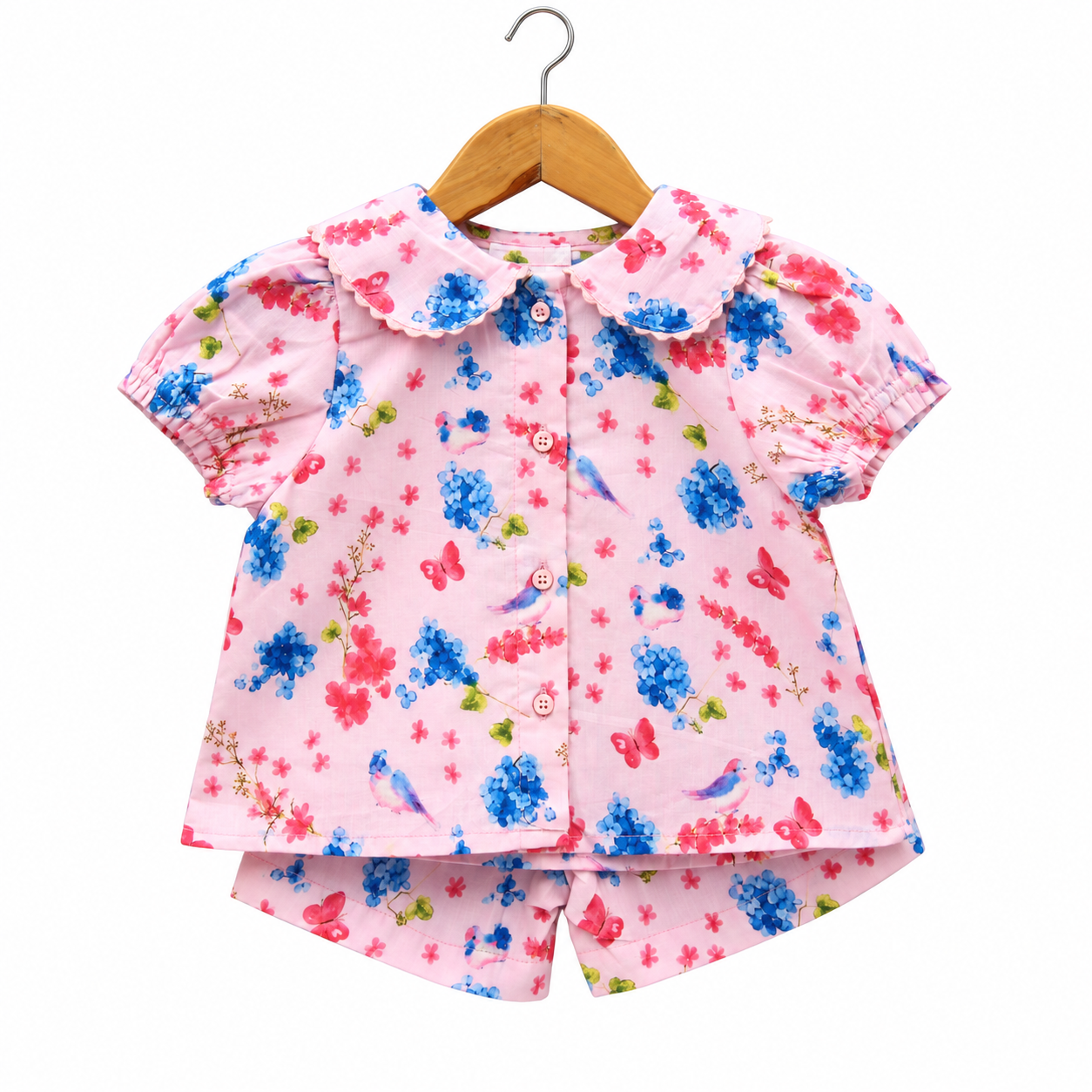 Frockwala Girls’ Pink Floral Cotton Co-ord Set