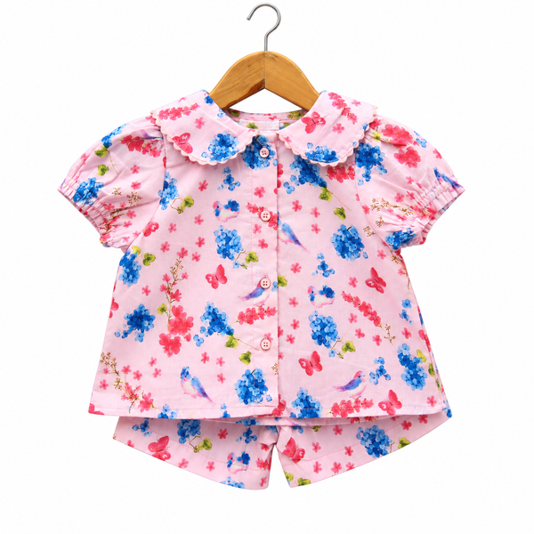 Frockwala Girls’ Pink Floral Cotton Co-ord Set