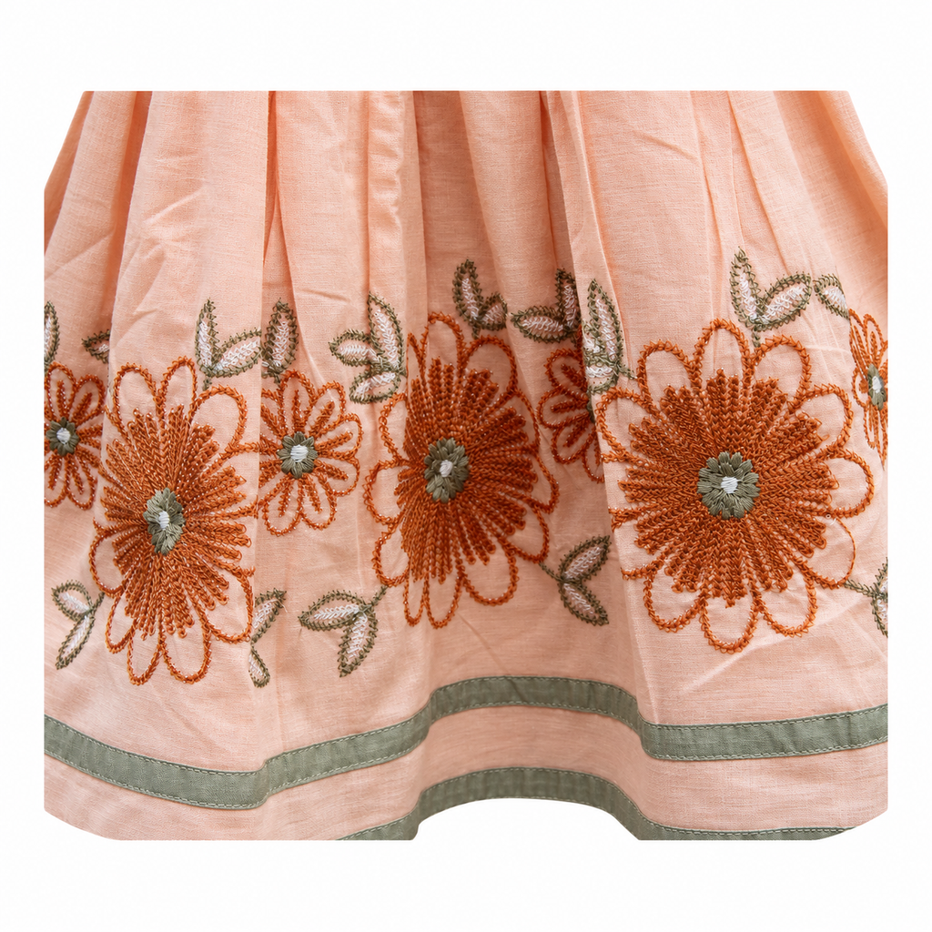 Sage green ruffle trim kids dress